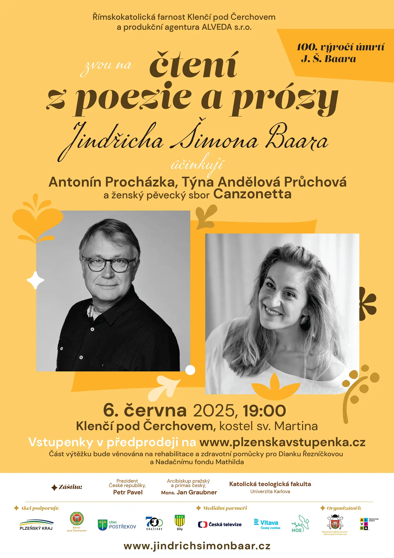 Z poezie a prózy J. Š. Baara budou číst Týna Andělová Průchová a Antonín Procházka